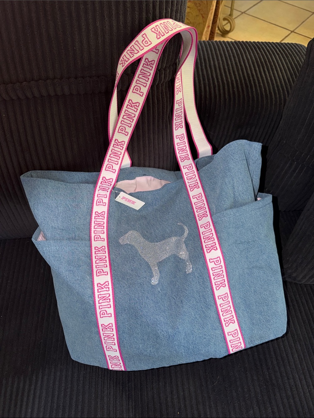 PINK Victoria's Secret Denim Tote with Pink Logo Straps